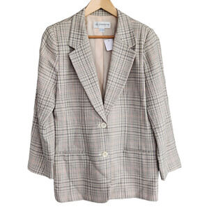 Vintage Liz Claiborne Pink Green Cream Pastel Tweed Suit Jacket Coat M